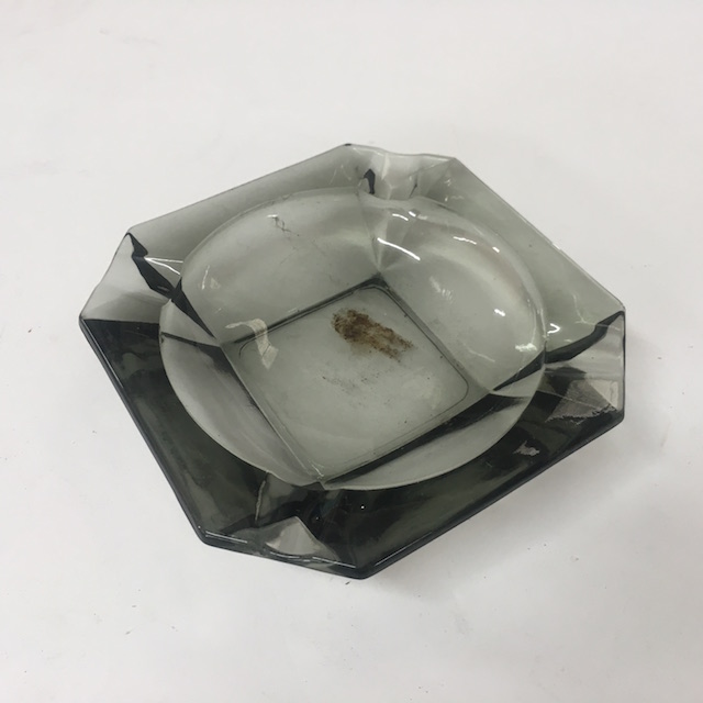ASHTRAY, Glass - Smoked Cut Glass Small